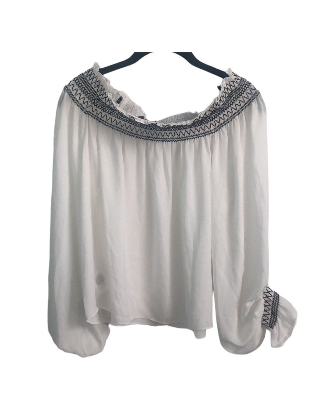 Laundry By Shelli Segal White Off Shoulder Blouson Sleeves Blouse Size Large